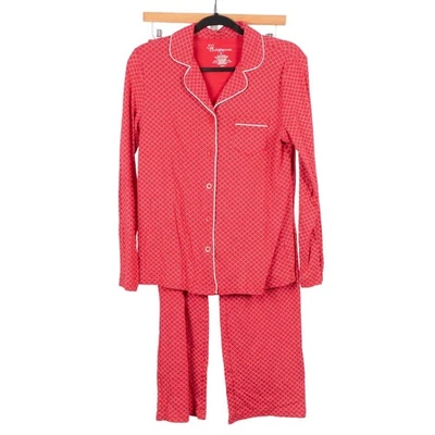 Croft & Barrow Pajama Set S Womens Red Diamond Print Button Up PJs Cotton Blend - Image 1 of 4