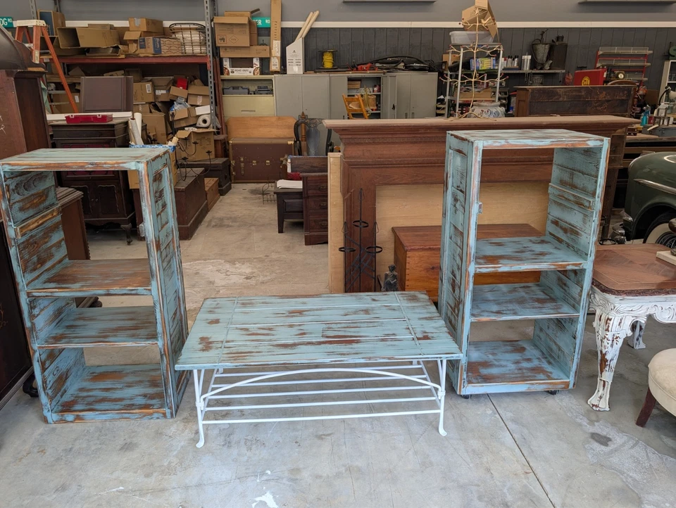 Estantes para libros Shabby Chic de pino (par) azul puerto color costero SUPER RESISTENTES Foto 1 de 1