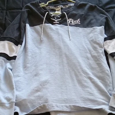 ROSA Victoria's Secret Azul Y Gris Dos Tonos Corbata Frontal Sudadera GRANDE Foto 1 de 4