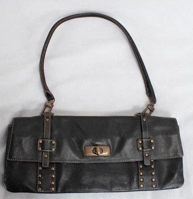 复古 Anne Klein 卵石纹浮雕手提包转锁黄铜五金衬里 — 第 1/4 张图片