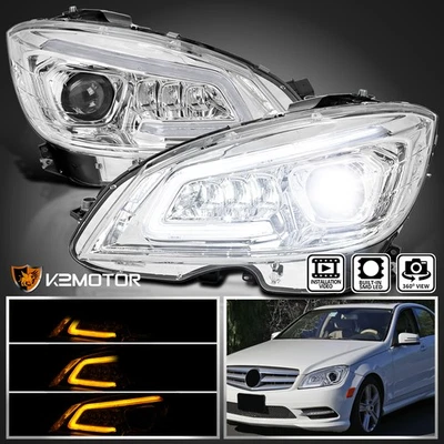 Fits 2008-2011 Mercedes Benz W204 C-Class LED Sequential Projector Headlights Foto 1 de 4