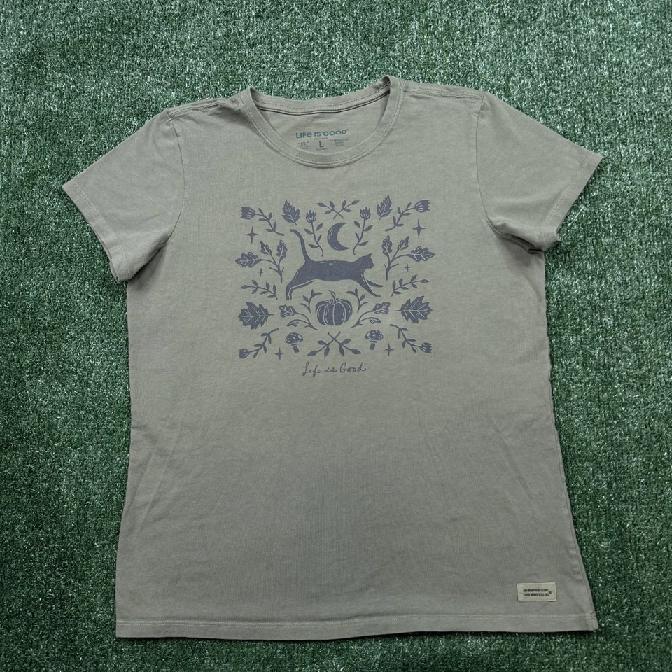 Camisa gráfica vintage Y2K Life Is Good para mujer talla L verde manga corta lobo Foto 1 de 4