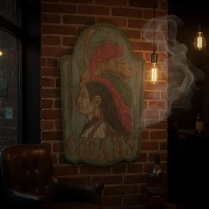 Vintage Cigar Store Indian Polystyrene Foam Wall Sign With Wood Grain Accents - Picture 1 of 3