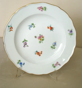 Antique Authentic Meissen Porcelain Plate #34 Floral Design Gold Trim 9 5/8 in - Picture 1 of 12