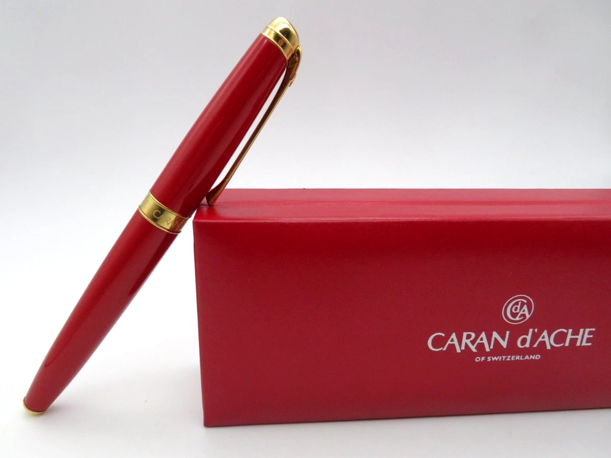 Caran D'Ache Leman Füllfederhalter Rot – 18K Goldfeder Größe M, Rhodiniert, Schweizer Qualität