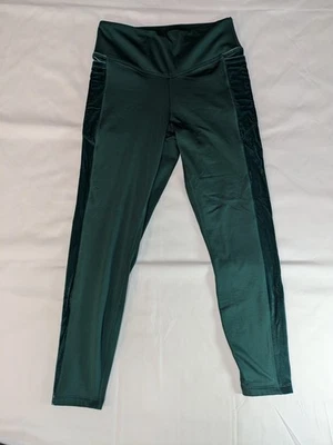 PINK Victoria's Secret Leggings Size M Green Cozy Velvet Velour Fleece Lined - Image 1 of 4