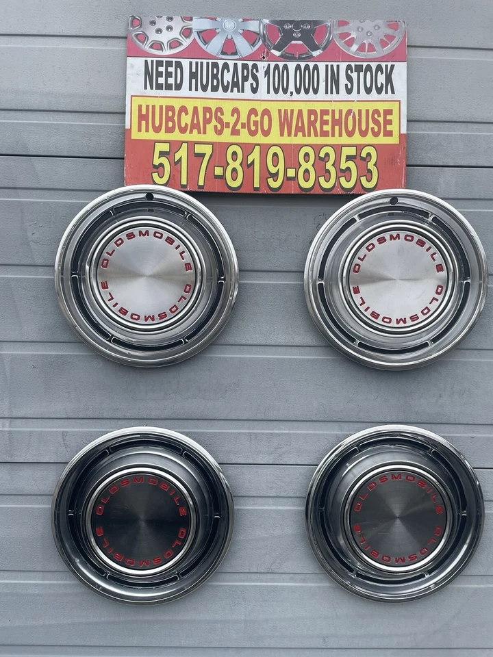 1968 Oldsmobile F85  Dynamic 88 14” Set Of 4 Used Hubcaps Beautiful Red Accents  - Image 1 of 4