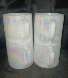 4 Vintage Federal Moonglow Iridescent Milk Glass Coffee Mugs Tea Cups - Picture 1 of 5