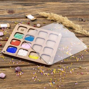 Wood bead organizer tray with lid "Square" - Picture 1 of 5