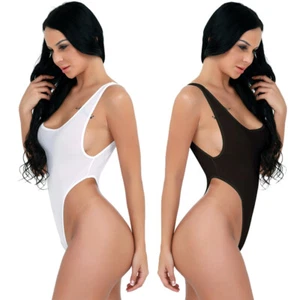 Women Yoga Swimsuit One-piece Thong Leotard High Cut See-through Bodysuit - Picture 1 of 26