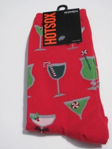 NWT SIZE 9-11 (SOCK SIZE) WOMEN'S HOT SOX CREW SOCKS ~ CHRISTMAS COCKTAILS - Picture 1 of 3