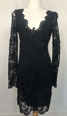 Juicy Couture Lace Dress Size 0 Black Short Lined Tie Witchy Long sleeve - Image 1 of 4