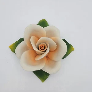 Capodimonte Peach & Cream Porcelain Rose Flower 4" Inch Figurine - Picture 1 of 9