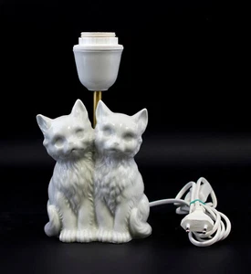9986299 Porcelain Lamp Base Cat Couple Lindner Bavaria H24cm White Porcelain - Picture 1 of 2