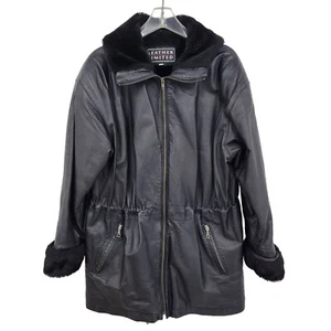 Leather Limited Black Leather Size M Faux Fur Trimmed Mens Jacket Zipper FLAW - Picture 1 of 10
