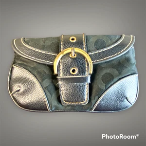 Coach Clutch Wallet C Logo Monogram Fabric Leather Black 7.5  x 4.25   - Picture 1 of 11