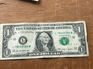 High Suffix: W (L 78422584 W) 2009 Seriennummer 1 Dollar Schein zirkuliert - Bild 1 von 1