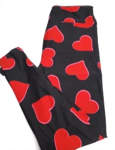 Lularoe Leggings Black Pink Red Outlined Hearts Sweetest Day One Size NWOT OS - Picture 1 of 2