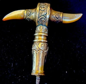 Antique 1800’s Gold Walking Stick Handle Pommel 3.5x4” Mother Pearl Initial BAS - Picture 1 of 6