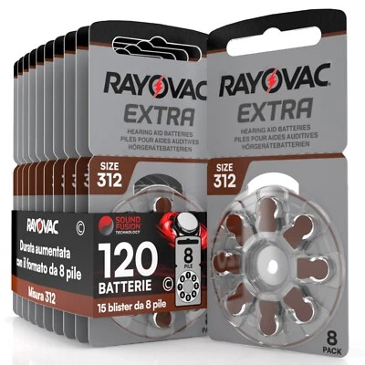 120 Batterie PILE RAYOVAC Extra 312 per Apparecchi Acustici PROTESI udito PR41 - Immagine 1 di 4