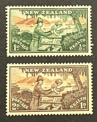Travelstamps: 1946 New Zealand Stamps Sc #B28-B29 Health Soldier with Child MOGH - Image 1 of 4