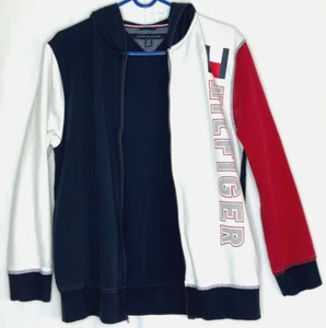 TOMMY HILFIGER Youth-Kids Zip Hoodie BLUE RED WHITE Color Block Logo LG 16/18 - Picture 1 of 8