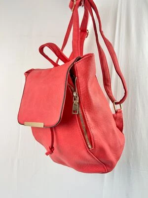 Ladies Pink Faux Leather Backpack – Drawstring Rucksack with Adjustable Straps - Image 1 of 4