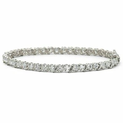 9.25 Ct Round Simulated Moissanite S-Shape Tennis Bracelet 14K White Gold Plated - Image 1 of 4