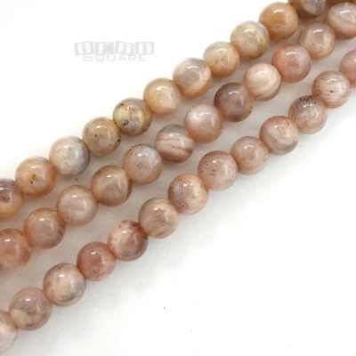 15.5" Genuine Gray Peach Moonstone Round Beads ap. 8mm w/Silver Flash #19467 - Image 1 of 2