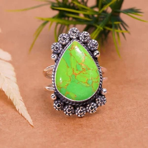 Copper Green Turquoise Gemstone 925 Sterling Silver Ring, Elegant Ring, For Her - Picture 1 of 4