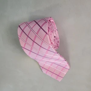 Jos A Bank Traveler Pink Plaid 100% Silk Long 64" Stain Resistant Necktie NWOT - Picture 1 of 5