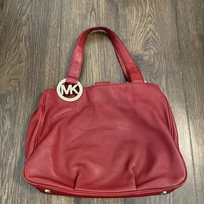 Michael Kors Fulton East West Red Leather Tote Shoulder Bag Purse Gold Hardware - Image 1 of 4