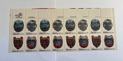 1980 15c Indian Art Postage Stamp #1834-37 16 stamp Plate Block Strip MNH OG - Image 1 of 2