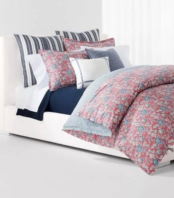 Lauren Ralph Lauren Dominique Red Floral Jacobean Queen Comforter And Pillows. - Image 1 of 4