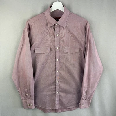 Acorn By Bob Goldfeder Shirt Mens Medium Red Pearl Snap Pockets Micro Stripe - Image 1 of 4