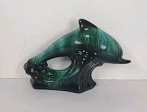 Blue Mountain Pottery Dolphin Figurine Green Drip Glaze Canadian Vintage Decor - Picture 1 of 8