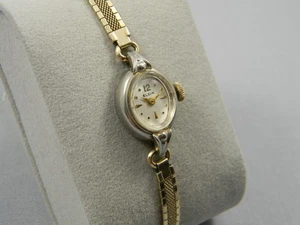 Vintage Elgin Uhr Damen 15mm 17 Jewel Handaufzug silberfarben Goldschließe Band 5,5" - Bild 1 von 10