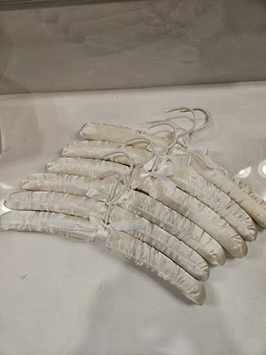 VTG Ivory Satin Covered Hangers Padded Ribbons Lot of 6 - Image 1 of 3