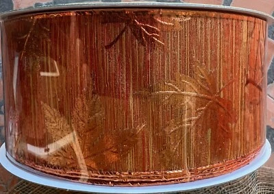 Kirkland Wire-Edged Orange Autumn Fall  Ribbon 2.5" x 50 yds  New Sealed Roll  - Image 1 of 3