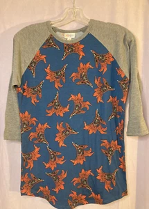 LulaRoe Randy Gray and Teal with Red Flowers Size XS - Picture 1 of 7