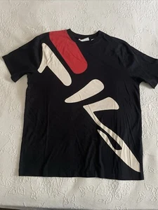 Vintage Fila Shirt Men's Large Black Graphics Logo 100% Cotton Short Sleeves - Picture 1 of 8