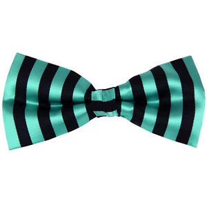 New Men's Pre-tied BowTie only Black Turquoise blue stripes striped formal prom - Picture 1 of 3