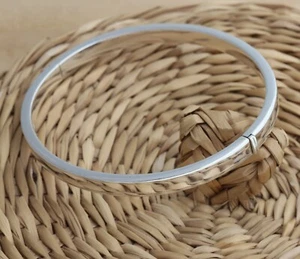 Solid 925 Sterling Silver Oval Bangle Bracelet 5mm Wide Hinged UK Hallmarked