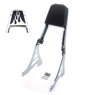 Chrome Flame Backrest Sissy Bar With Leather Pad For Harley Sportster 1200 883 - Image 1 of 4