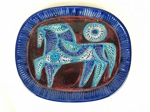 VINTAGE MCM AVRAHAM GOFER ART POTTERY ISRAEL HORSE PLATTER PLAQUE 12.75" X 10.5" - Picture 1 of 8