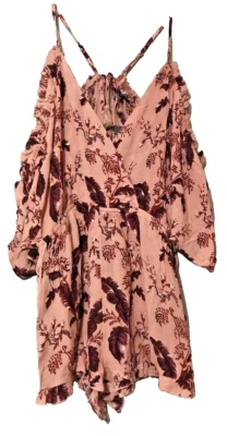 TopShop Womens Pink Floral Cold Shoulder Playsuit Romper Size Medium New - Image 1 of 4