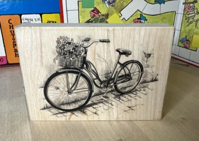 Inkadinkado Rubber Stamp Vintage Bicycle Flower Basket Card Making Craft Bike - Image 1 of 4