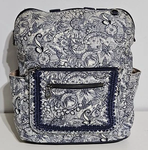 Sakroots Loyola verdeckbarer Rucksack weiß marineblau Blumenmuster Taschengurt 12"x11"x5" - Bild 1 von 20