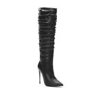 Womens Real Leather Pointed Toe Knee Length High Heels Boots Shoes Sexy Comfort