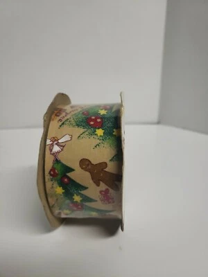NEW Vintage 25yd Lion Ribbon Cotton Magical Gingerbread Man Christmas Tree Beige - Image 1 of 4
